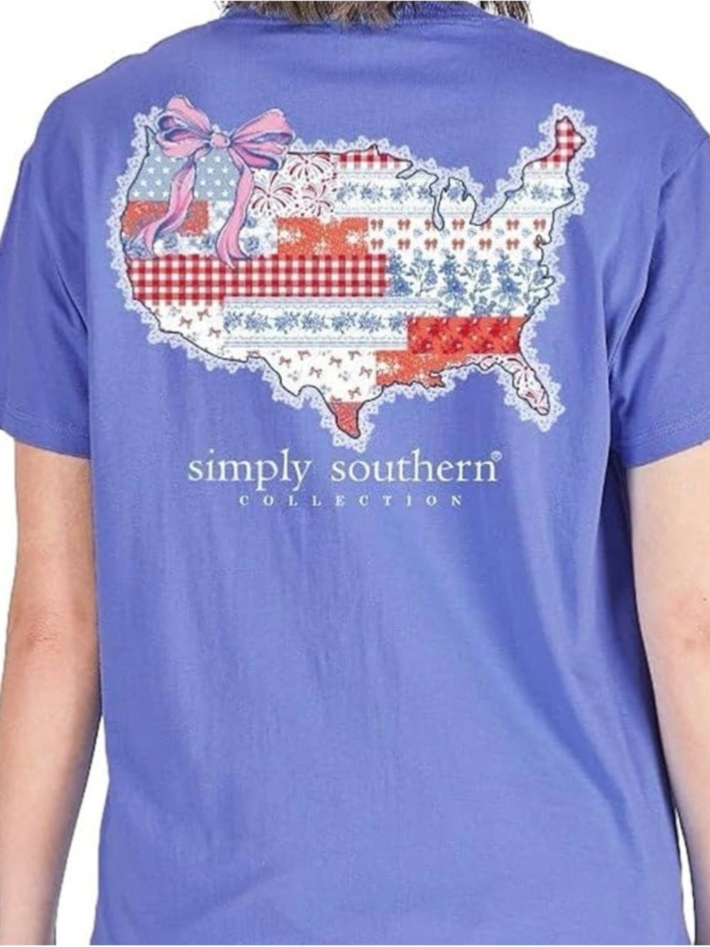 New Simply Southern Patchwork Country USA Bow Flag Shirt Size 2XL XXL